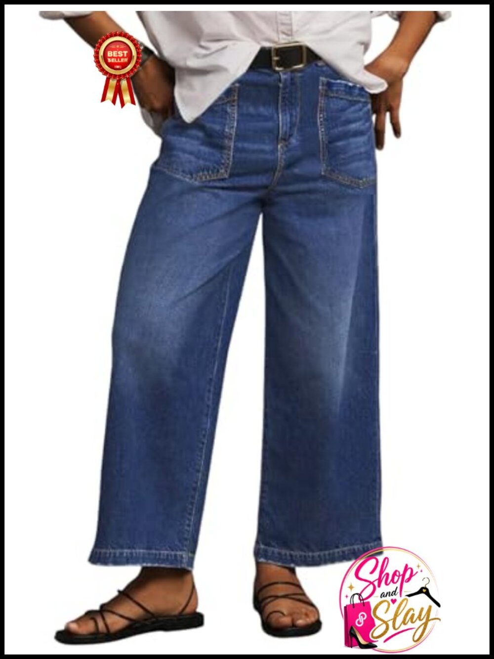 Plus Size High Waisted Wide Leg Stretchy Jeans Tummy Control Pockets
